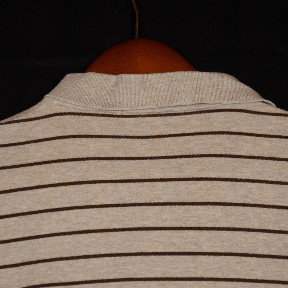 Polo Ralph Lauren Polo Shirt Mens M Beige Brown Striped Classic Fit Cotton